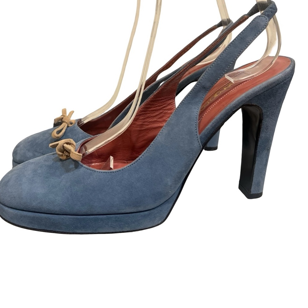 Sergio Rossi Vintage Blue Suede Slingback Heels